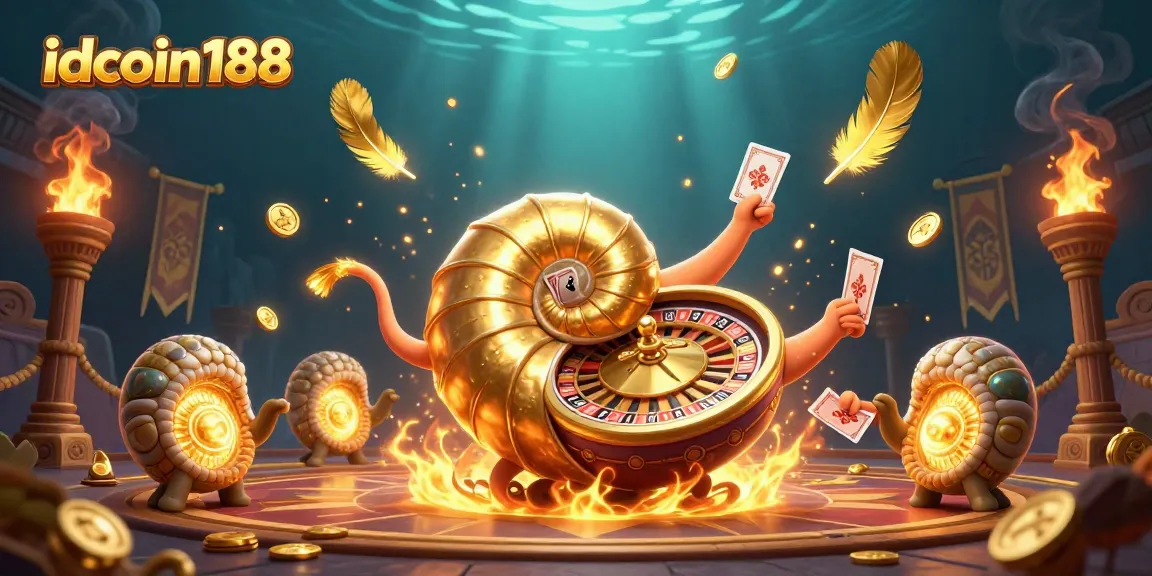Engage in thrilling games at idcoin188 with a dynamic ancient nautilus roulette wheel illustration.