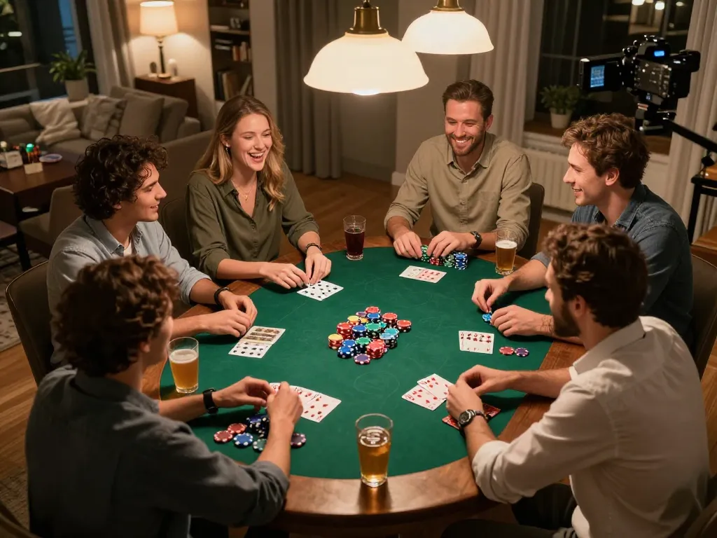 Enjoying a friendly poker night at home with 9bet camaraderie and strategy.