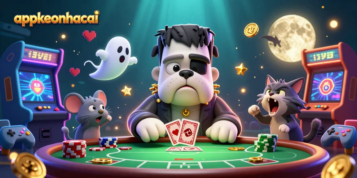 Experience thrilling action at appkeonhacai's spooky poker table with unique 3D characters and vibrant game elements.