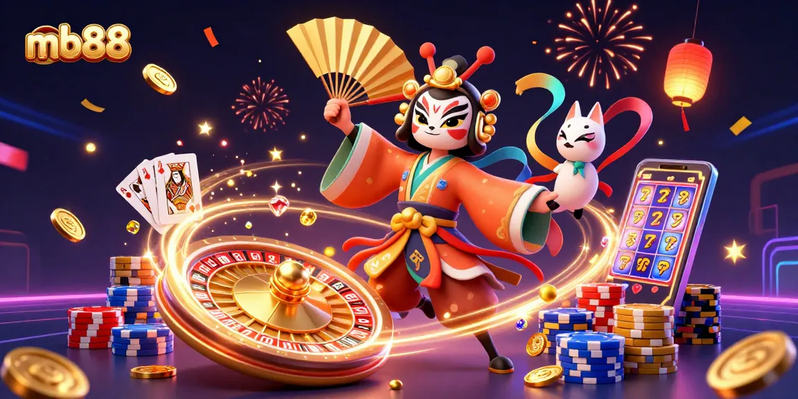 Experience thrilling wins with mb88's vibrant online casino scene highlighted by gold coins and lucky symbols.