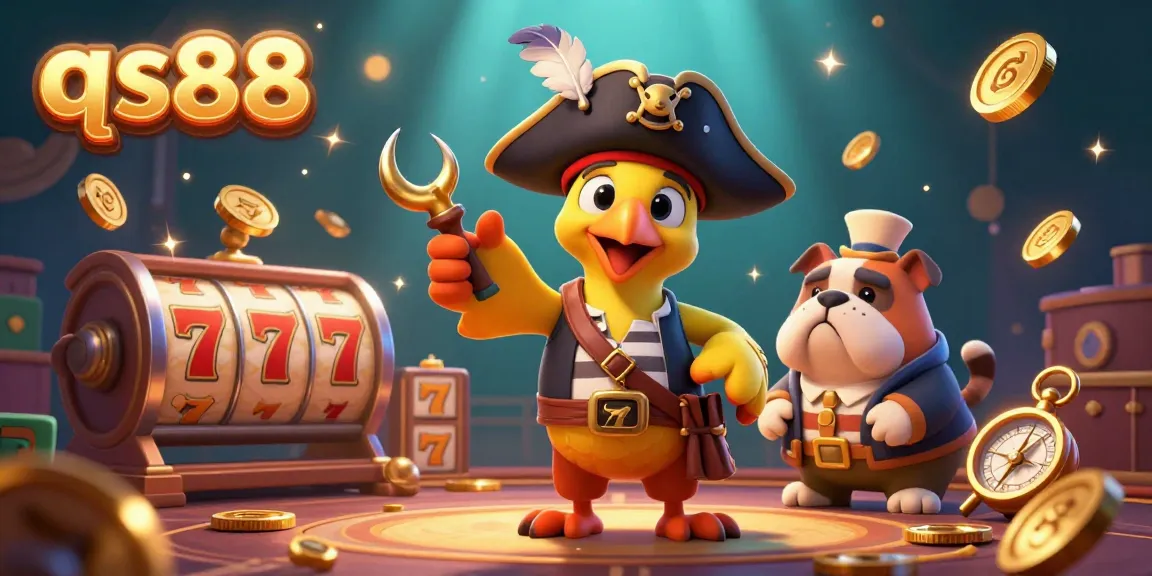 Experience the thrill of qs88 casino gaming with dynamic slot reels and playful pirate characters.