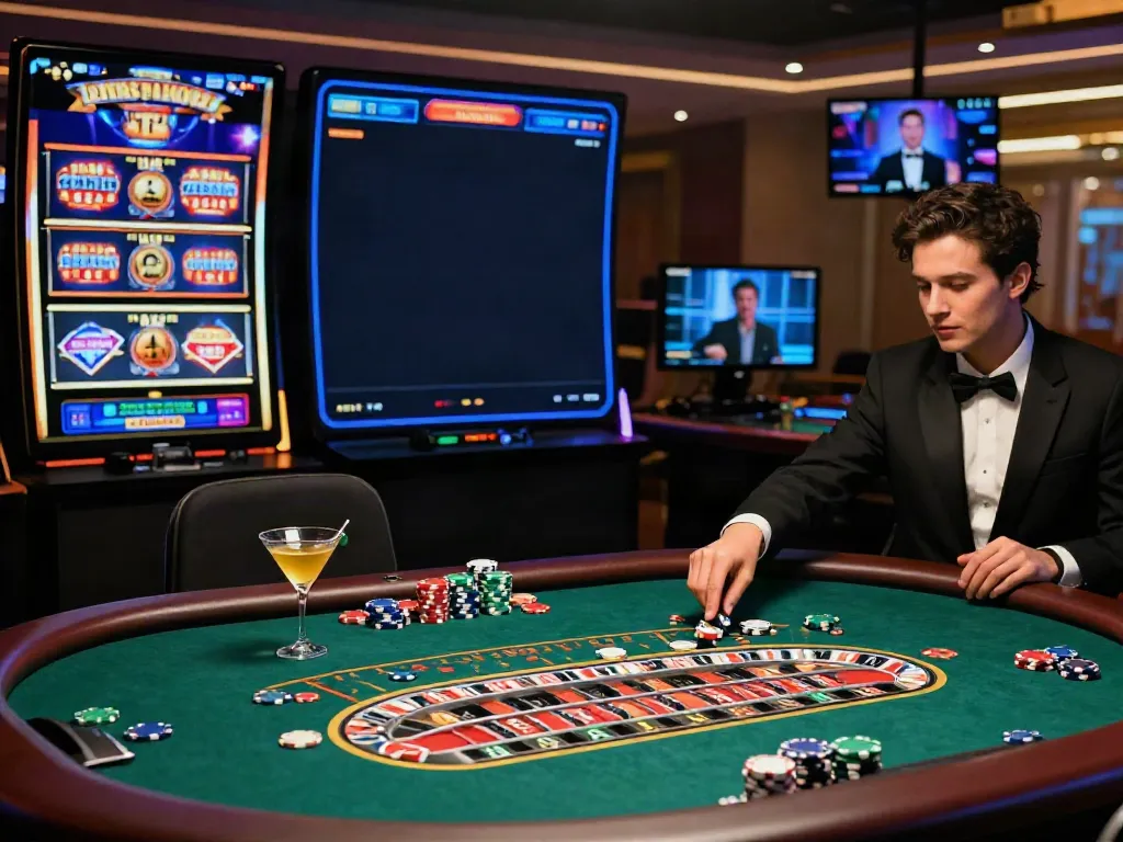 Engaging scene showcasing a bonus sans depot casino experience with roulette and blackjack tables, vibrant lighting, and stylish decor.