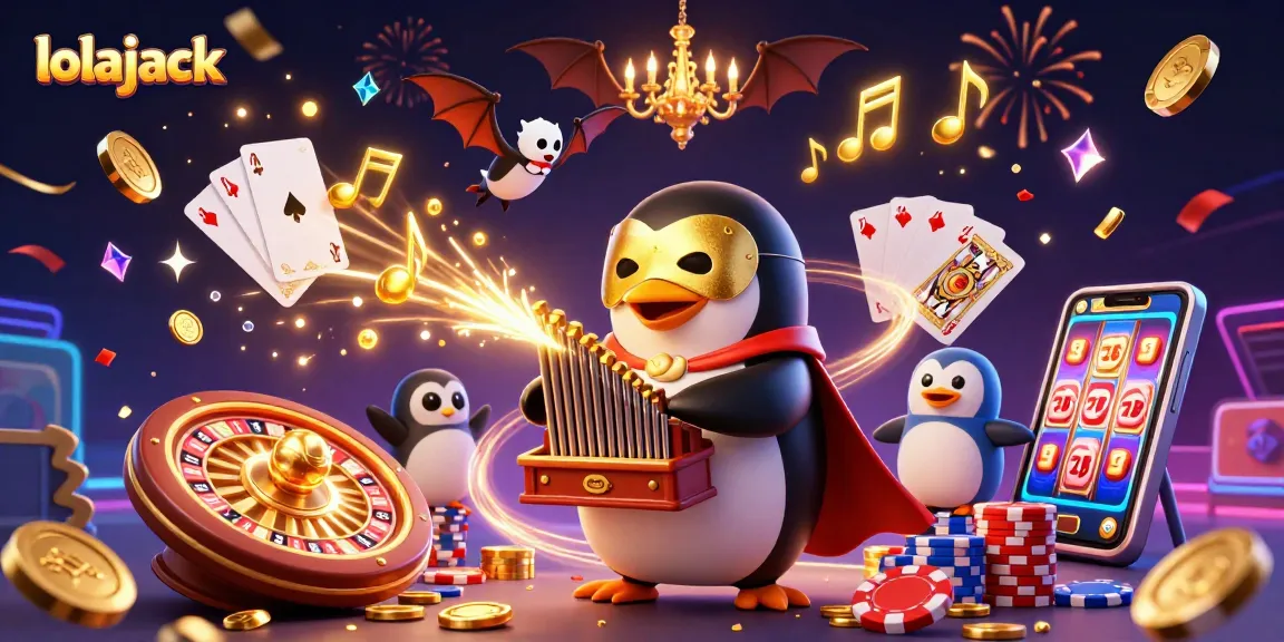 Play thrilling games at lolajack with golden coins cascading and vibrant casino elements.