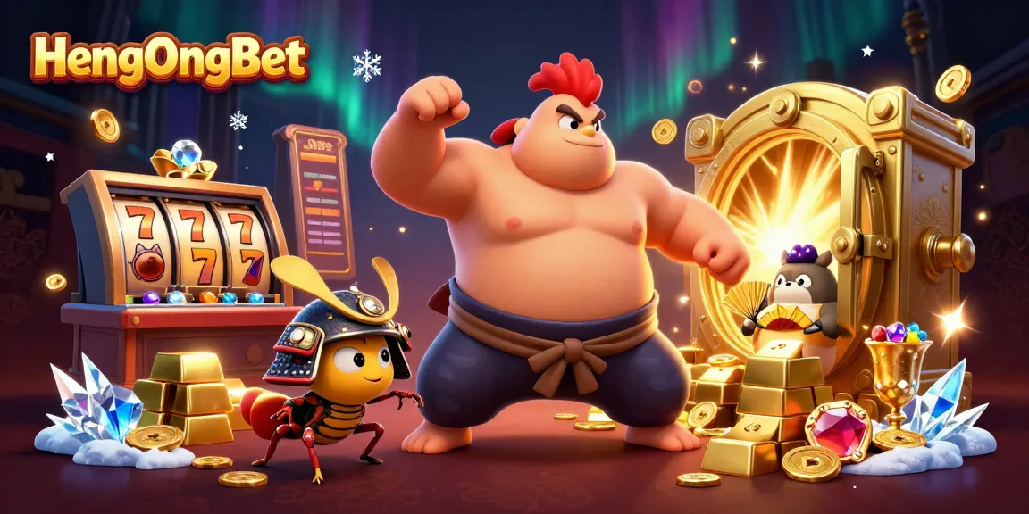 Engage with HengOngBet's vibrant casino scene featuring dynamic characters and rich gaming symbols.