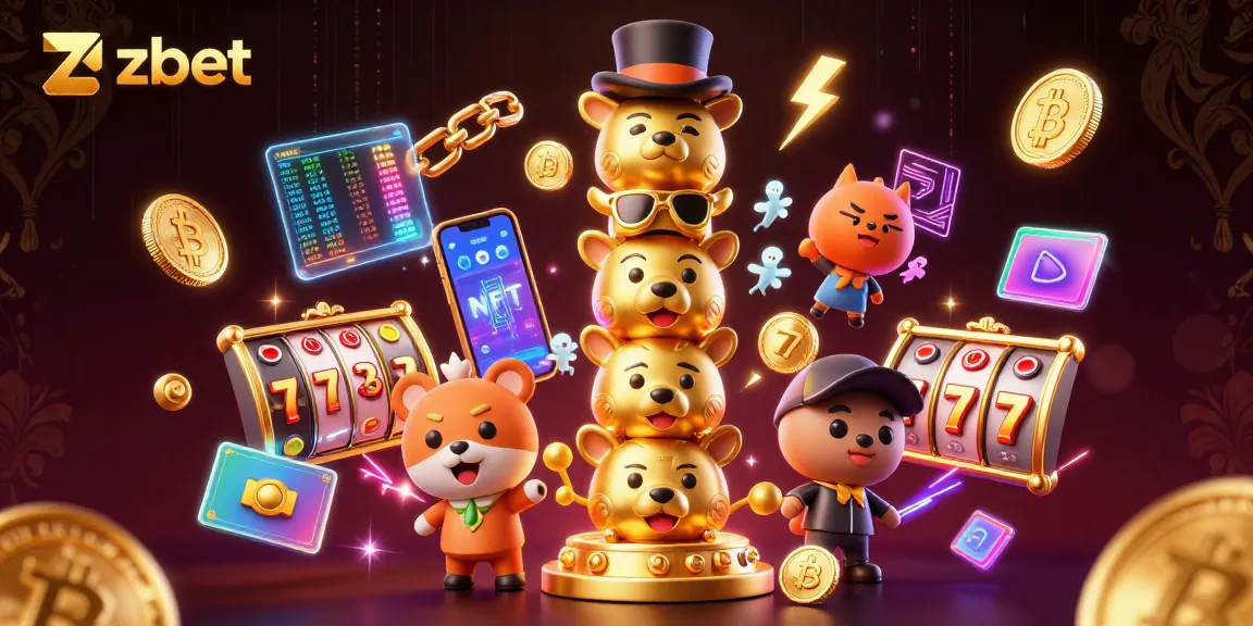 Engage with zbet's vibrant 3D casino illustration showcasing crypto coins, gaming elements, and colorful effects.