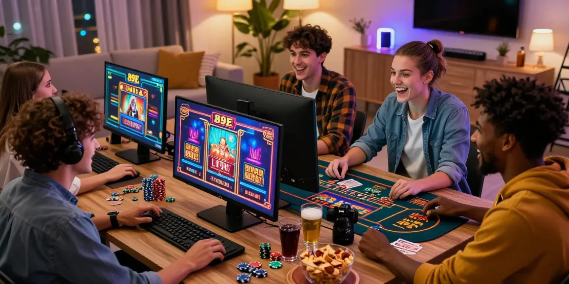 A group enjoying online gaming fun on https://89ee.br.com/, featuring exciting slots and live casino games.