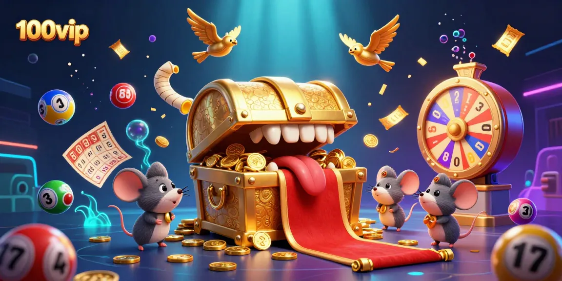 Win big with 100vip in a thrilling casino scene featuring dynamic lottery and casino elements.