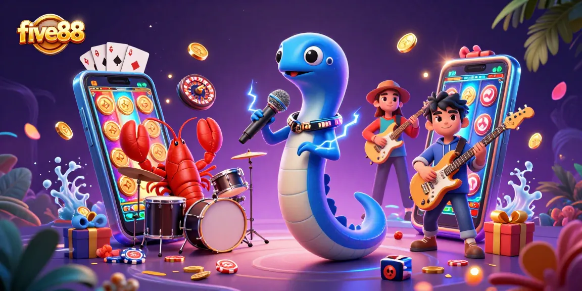 Experience the vibrant underwater casino scene with five88 featuring animated characters and gambling elements.