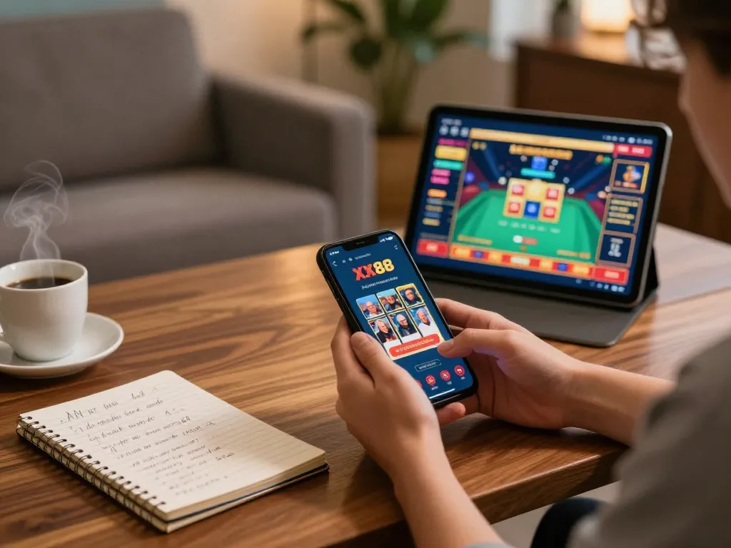 Engaging mobile gaming experience with the XX88 app on smartphone, showcasing strategic play.