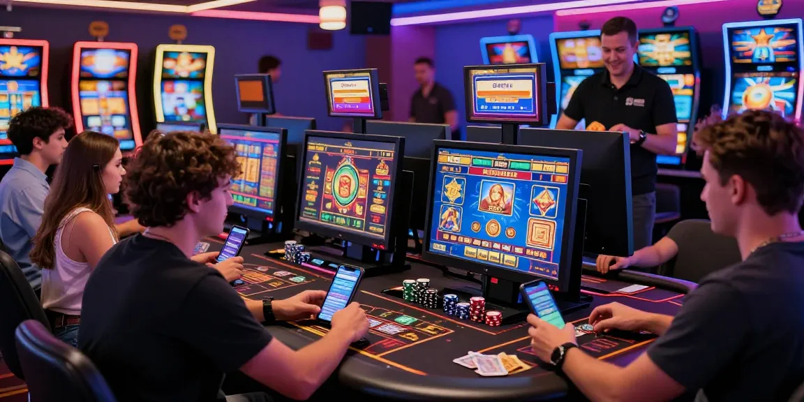 Spannende Paysafe Card Casino-Szene mit Spielern, die Online-Spiele genießen und sichere Transaktionen durchführen.