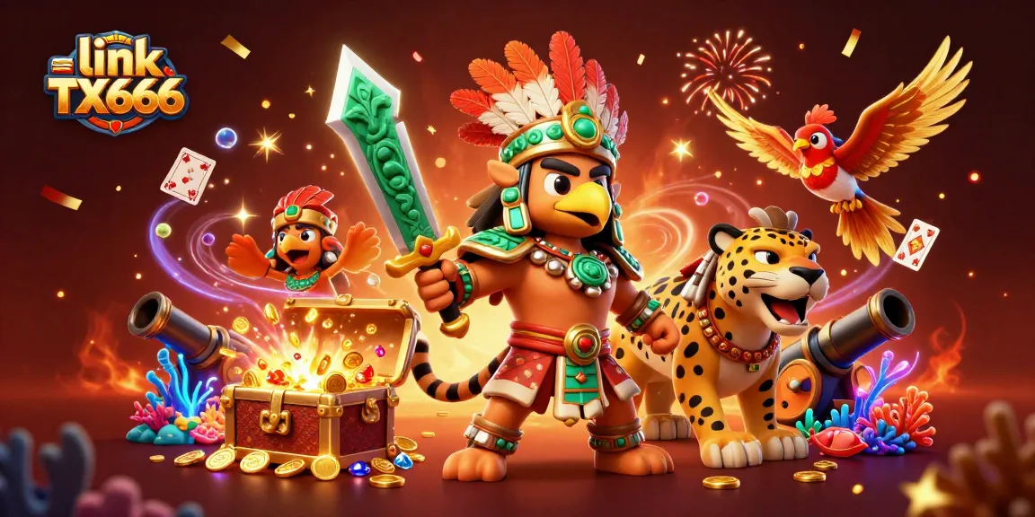 Engage in thrilling action at link TX666 with a vibrant 3D casino-themed digital illustration.