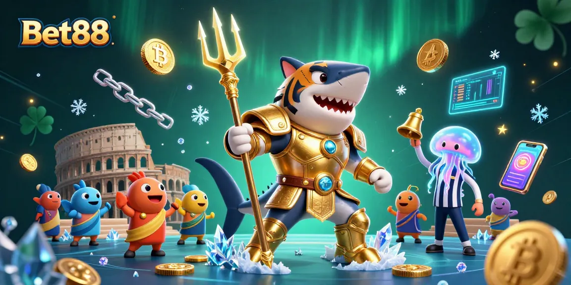 Bet88 players dive into action with a vibrant underwater colosseum amidst thrilling gambling elements.
