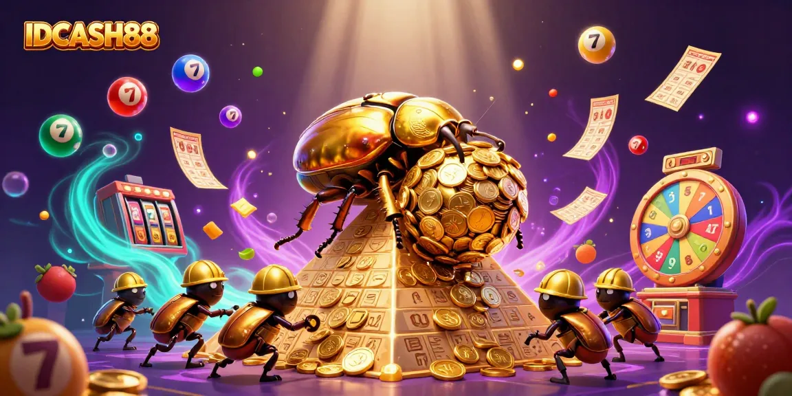 Spin and win with IDCASH88's vibrant gaming adventures amidst flying lottery balls and golden coins.
