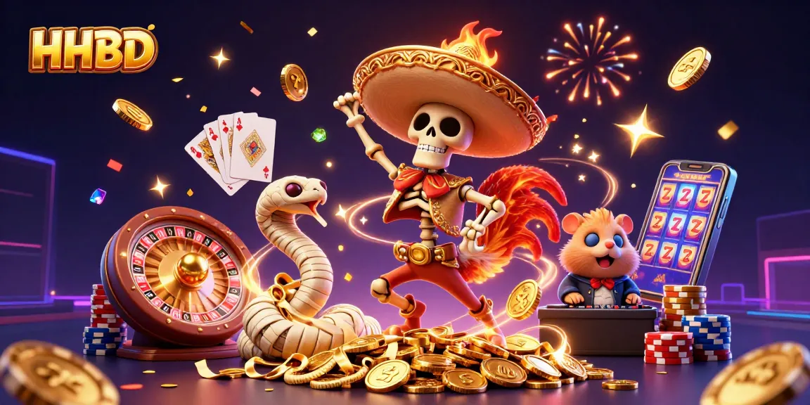 Experience the excitement of HHBD with a festive 3D casino illustration showcasing unique characters and vibrant casino elements.