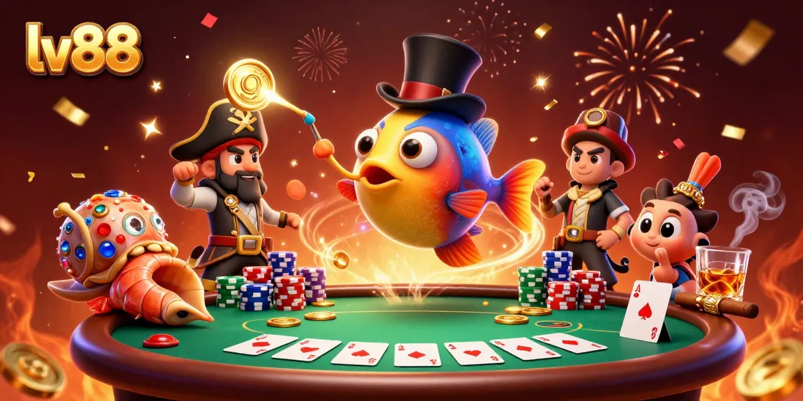 Experience the thrill of lv88 with joyful characters in a vibrant casino scene, full of exciting game elements.
